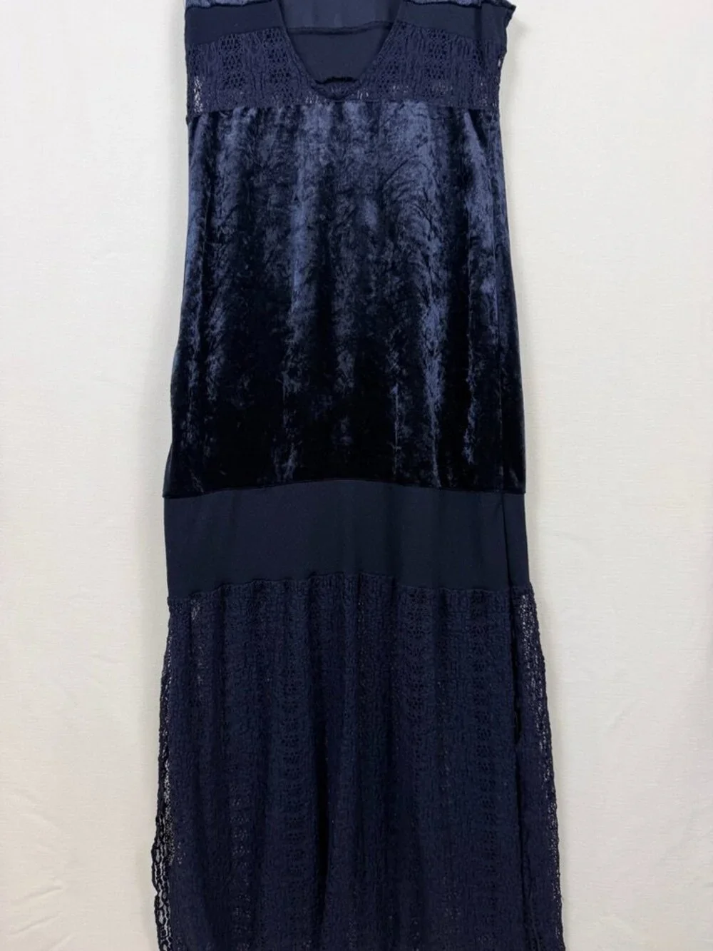 Free People Keep In Line Velvet Lace Column Maxi Dress Midnight Blue Small S